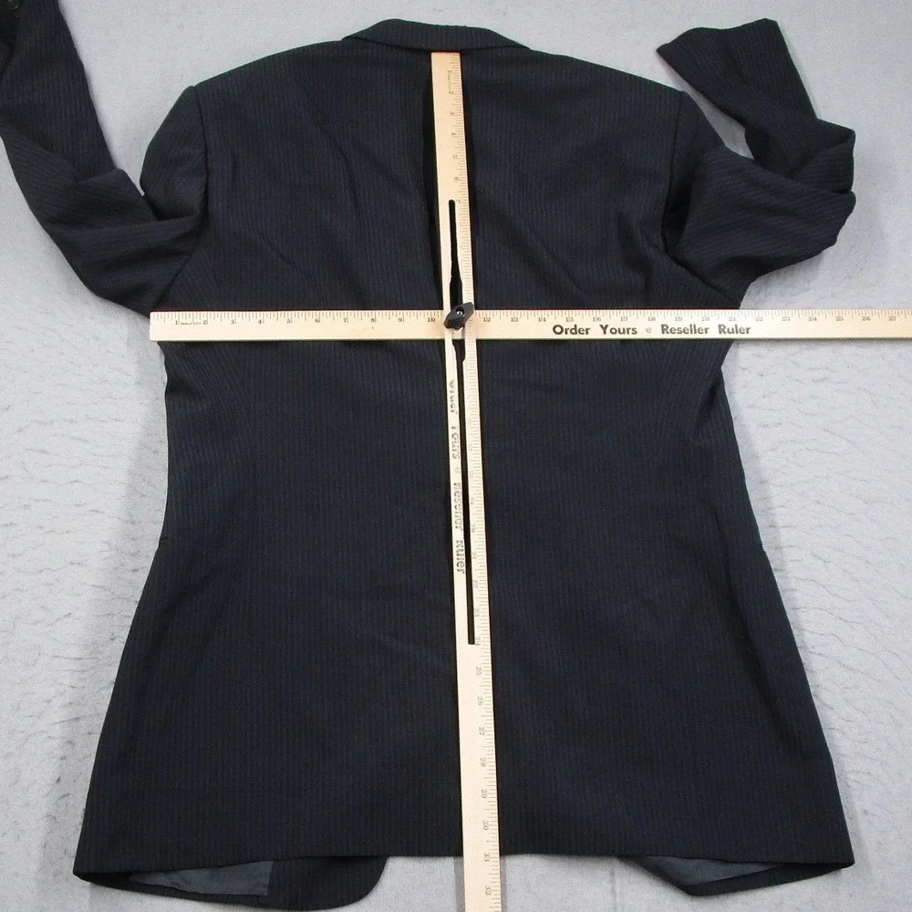 Armani Collezioni Mens Black Pinstripe Wool Silk Suit Made in Italy